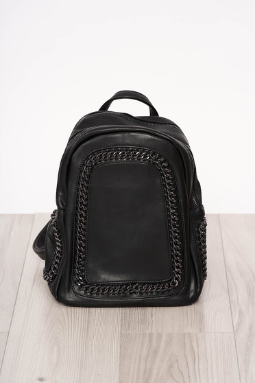 Rucsac SunShine negru material din piele ecologica aplicatii metalice cu manere scurte cu maner lung reglabil