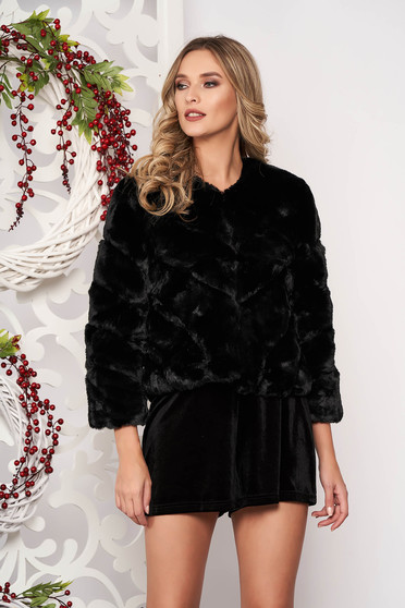 Blana SunShine neagra de ocazie cu maneci lungi