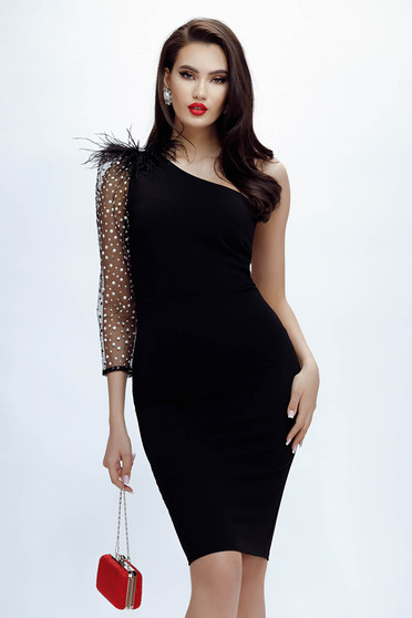 Black dress from velvet occasional with an accessory pencil
