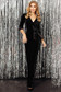 Black jumpsuit occasional from velvet with v-neckline wrap over front flared pants 3/4 sleeve 3 - StarShinerS.com