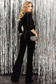 Black jumpsuit occasional from velvet with v-neckline wrap over front flared pants 3/4 sleeve 2 - StarShinerS.com