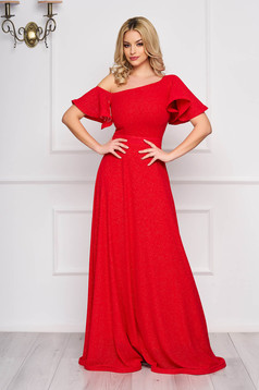 Dress StarShinerS red long occasional cloche from veil fabric one shoulder
