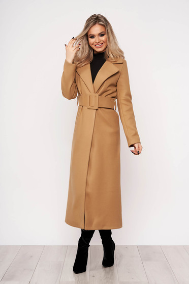 Palton SunShine maro casual elegant cu un croi cambrat fara captuseala