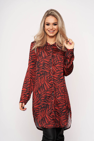Camasa dama caramizie casual eleganta din material subtire cu maneci lungi
