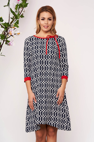 Rochie StarShinerS rosie de zi din scuba cu maneci trei-sferturi accesorizata cu o fundita fara captuseala