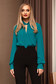 Turquoise women`s blouse office cut-out bust design short cut from veil fabric flared 1 - StarShinerS.com