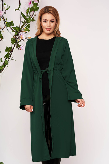 Cardigan SunShine verde petrol elegant din material vaporos cu maneci lungi si gluga nedetasabila