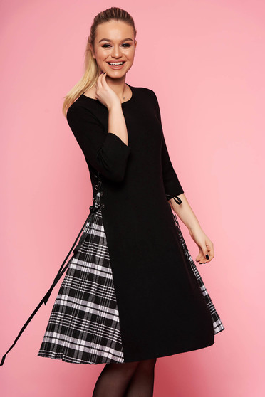 Rochie SunShine neagra casual midi de zi din material tricotat in clos fara captuseala cu maneci trei-sferturi