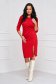 Red Midi Pencil Dress Made of Slightly Stretchy Fabric with Leg Slit - StarShinerS 3 - StarShinerS.com