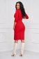 Red Midi Pencil Dress Made of Slightly Stretchy Fabric with Leg Slit - StarShinerS 2 - StarShinerS.com