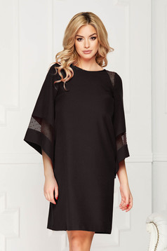 Dress StarShinerS black occasional cloth midi flared cut with inside lining bell sleeves