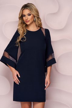 Dress StarShinerS darkblue occasional cloth midi flared cut with inside lining bell sleeves