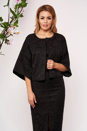 Sacou StarShinerS negru scurt de ocazie cu croi larg jacquard cu maneci trei-sferturi tip fluture