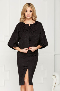 StarShinerS black jacket occasional short cut flared jacquard with butterfly sleeves with 3/4 sleeves