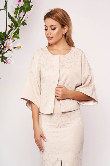 Sacou StarShinerS crem scurt de ocazie cu croi larg din jacquard cu maneci trei-sferturi tip fluture