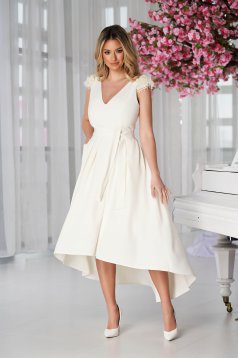 Dress StarShinerS cream asymmetrical occasional cloche from satin sleeveless with lace details