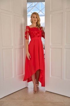 Asymmetric Red Veil and Lace Dress in Flare - StarShinerS