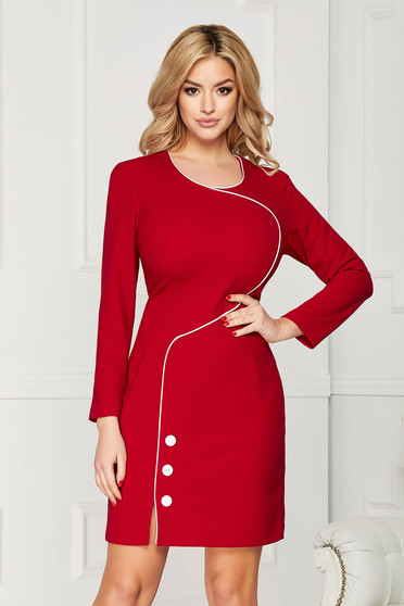 Rochie visinie scurta eleganta tip creion din stofa accesorizata cu nasturi