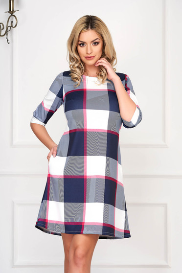Rochie albastru-deschis casual scurta de zi cu croi in a fara captuseala cu buzunare