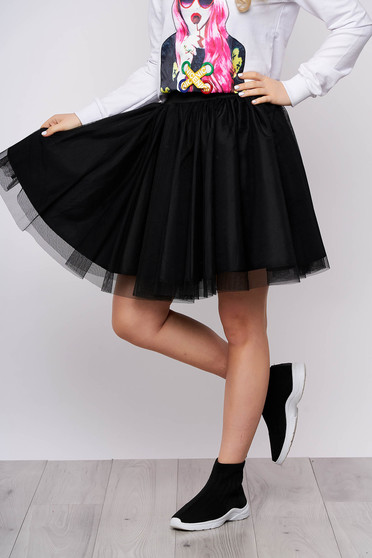 Fusta SunShine neagra eleganta din tul scurta in clos si cu talie inalta