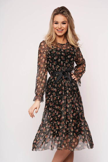 Rochie SunShine verde petrol casual midi de zi in clos din voal cu accesoriu tip curea