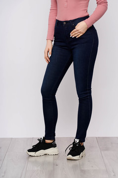 Darkblue trousers casual denim high waisted conical with pockets