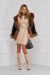 Rochie din piele ecologica bej scurta cu un croi drept si maneci bufante - SunShine 2 - StarShinerS.ro