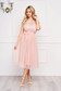 Dress - StarShinerS peach midi cloche laced accessorized with tied waistband 2 - StarShinerS.com
