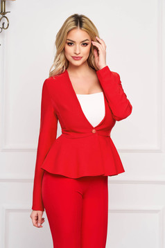 StarShinerS red jacket elegant short cut cloth slightly elastic fabric long sleeved with inside lining