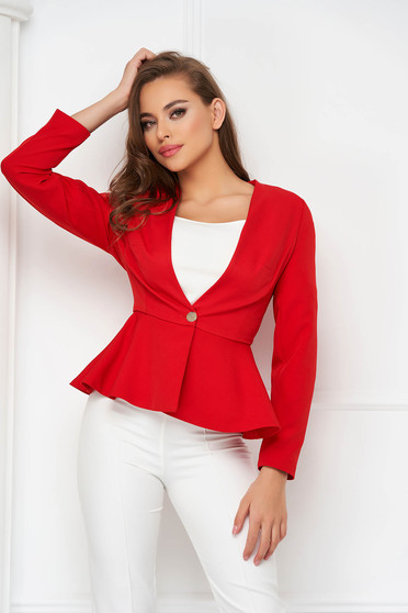 Elegant blazers, Red jacket slightly elastic fabric short cut tented with frilled waist - StarShinerS - StarShinerS.com