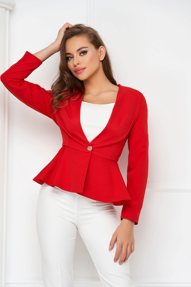 Red jacket slightly elastic fabric short cut tented with frilled waist - StarShinerS