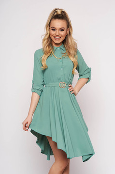 Green dress cloche asymmetrical with button accessories daily