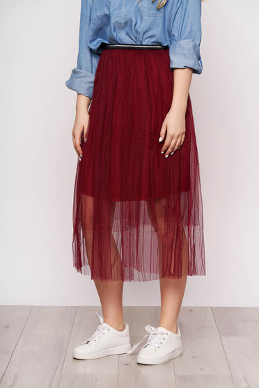 Fusta SunShine visinie casual midi in clos din tul cu elastic in talie si captusita pe interior