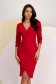 Red Crepe Knee-Length Pencil Dress with Crossover Neckline - StarShinerS 1 - StarShinerS.com