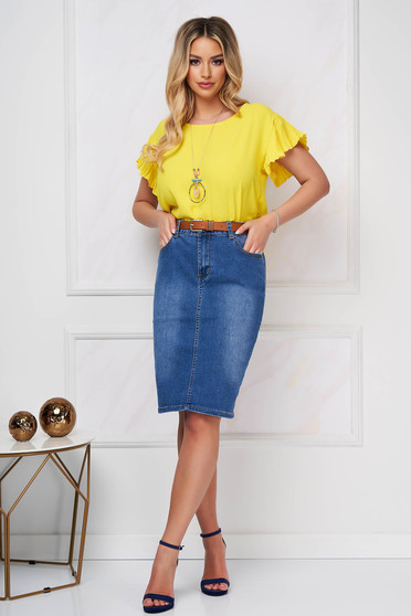 Midi skirts, Blue skirt casual pencil denim high waisted - StarShinerS.com