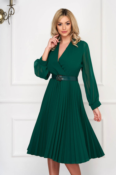 green midi pleated dress