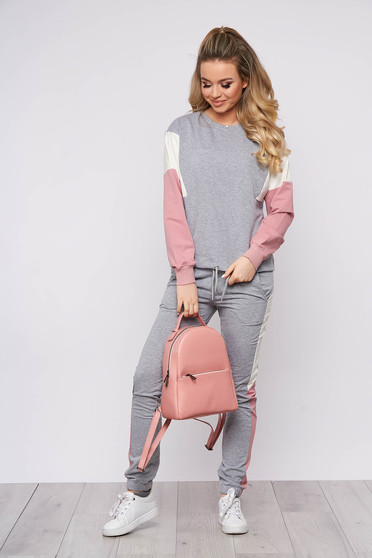 Trening dama SunShine gri sport din bumbac din doua piese cu pantaloni si bluza