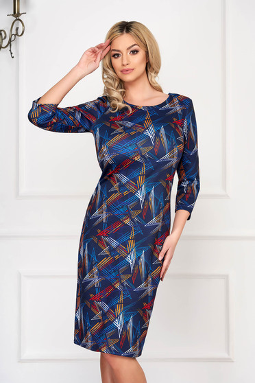 Rochie rosie eleganta midi tip creion din bumbac cu maneca lunga si imprimeuri florale