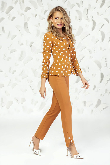 Pantaloni PrettyGirl mustarii eleganti cu croi drept cu talie medie si buzunare