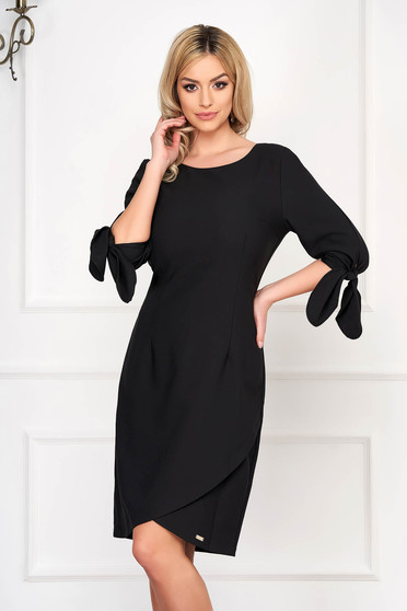 Rochie neagra eleganta scurta petrecuta tip creion din material subtire