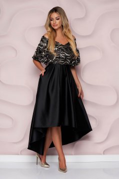 Occasional asymmetrical cloche from satin with sequins with bell sleeve