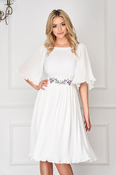 Dress StarShinerS white elegant midi from veil fabric folded up detachable cord