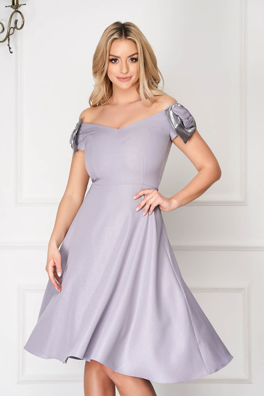 StarShinerS grey dress midi cloche thin fabric naked shoulders occasional