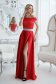 Red dress long cloche slit naked shoulders taffeta 1 - StarShinerS.com