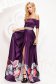Purple dress long cloche with floral print off-shoulder taffeta 1 - StarShinerS.com