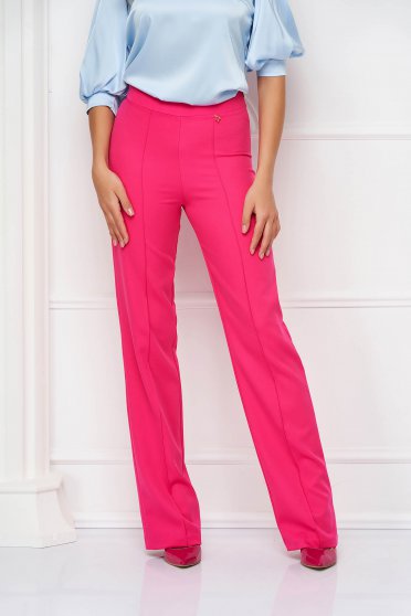 Trousers, Fuchsia Long Flared Trousers made from Slightly Elastic Fabric with High Waist - StarShinerS - StarShinerS.com