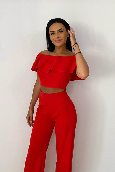 Red trousers flared slightly elastic fabric long - StarShinerS high waisted