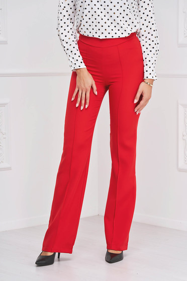 Pantaloni Dama , Pantaloni din stofa elastica rosii lungi evazati - StarShinerS - StarShinerS.ro