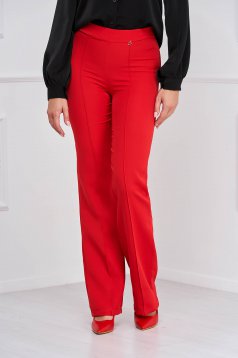 Pantaloni din stofa usor elastica rosii lungi evazati cu talie inalta - StarShinerS