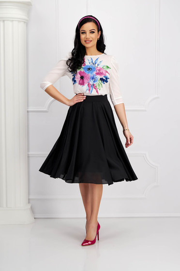 Elegant skirts, - StarShinerS midi cloche from veil fabric high waisted black skirt - StarShinerS.com
